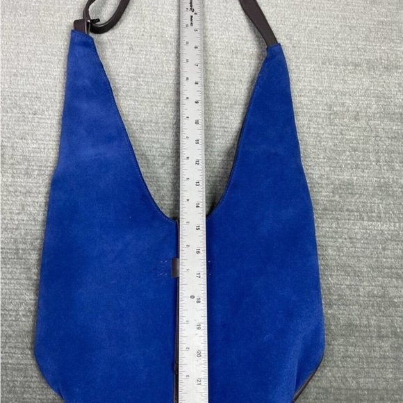 Halston Heritage Bag Womens Hobo Cobalt Blue Suede Brown Leather 2 Toned Slouch - Picture 10 of 15